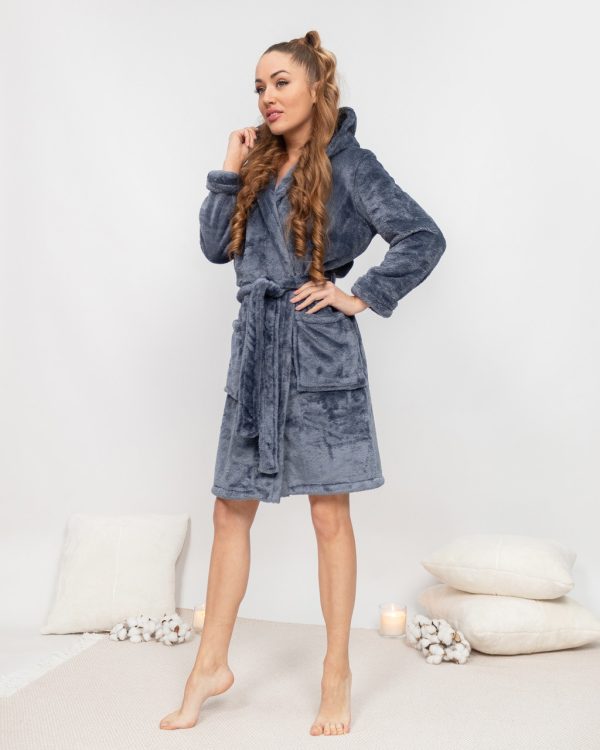 Халат женский махровый короткий Графит XL - Халаты от Maybel