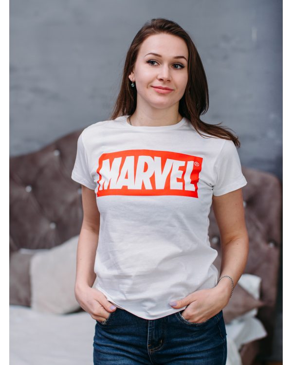 Футболка женская белая с принтом "Marvel" M - Женские футболки от Maybel