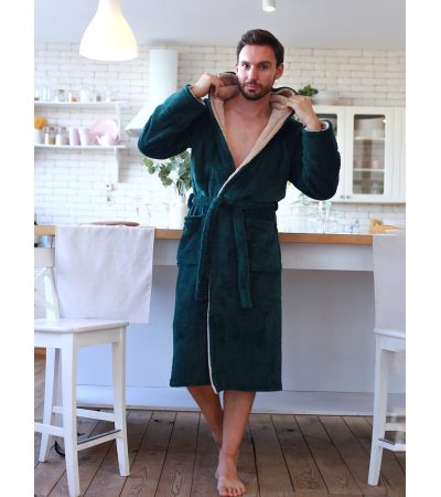 Халат мужской махровый Изумрудный/Капучино 3XL