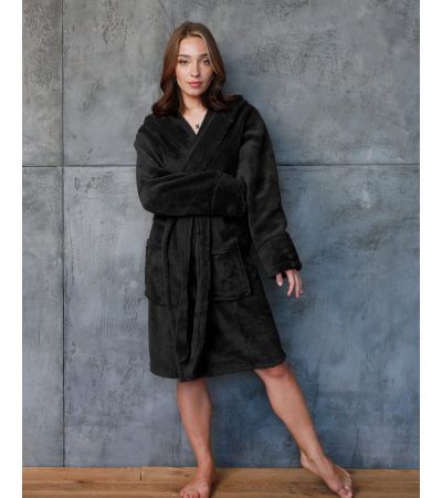 Халат женский махровый короткий Чёрный XL