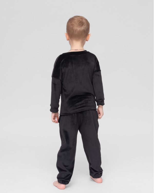 Піжама домашня велюрова дитяча Кофта вільного крою, рукав довгий. Штани середньої посадки. На широко.. Піжама дитяча домашня велюрова кофта зі штанами Чорний 98-104 - Піжами від Maybel