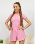 Пижама жіноча рубчик Футболка вільного крою, без рукава. Шорти середньої посадки, на широкому поясі... Піжама жіноча рубчик футболка з шортами Світло-рожевий S - Піжами від Maybel