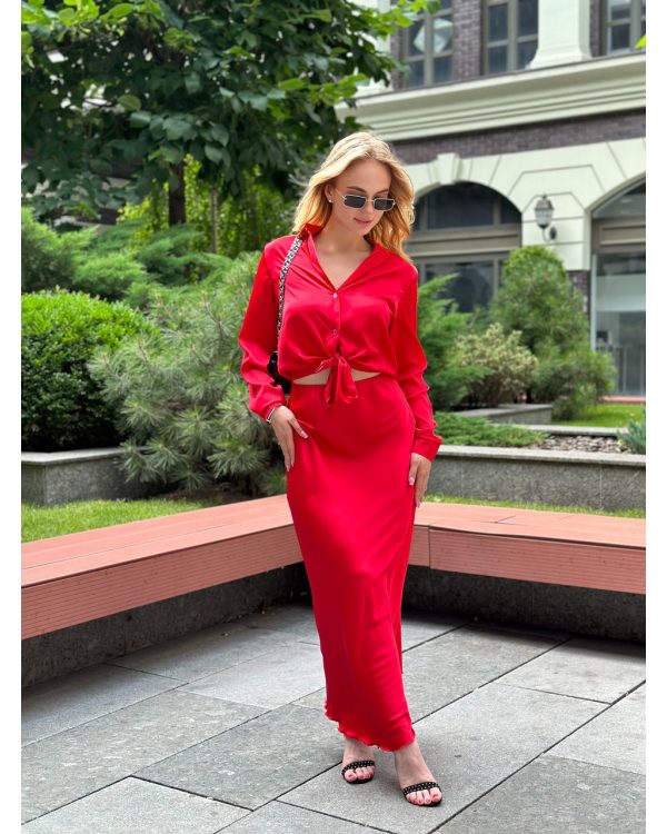 Жіноча спідниця довга з шовку Армані Червона S - Жіночі сукні від Maybel