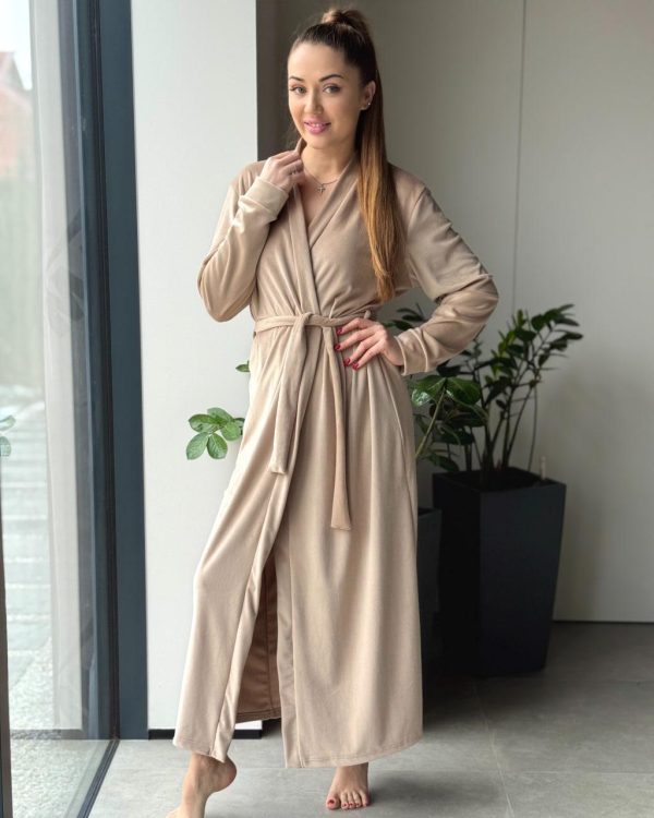 Женский велюровый халат макси Капучино 2XL - Халаты от Maybel
