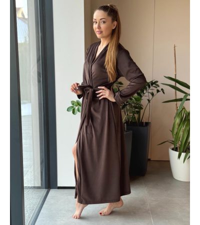 Жіночий велюровий халат максі Шоколадний 2XL